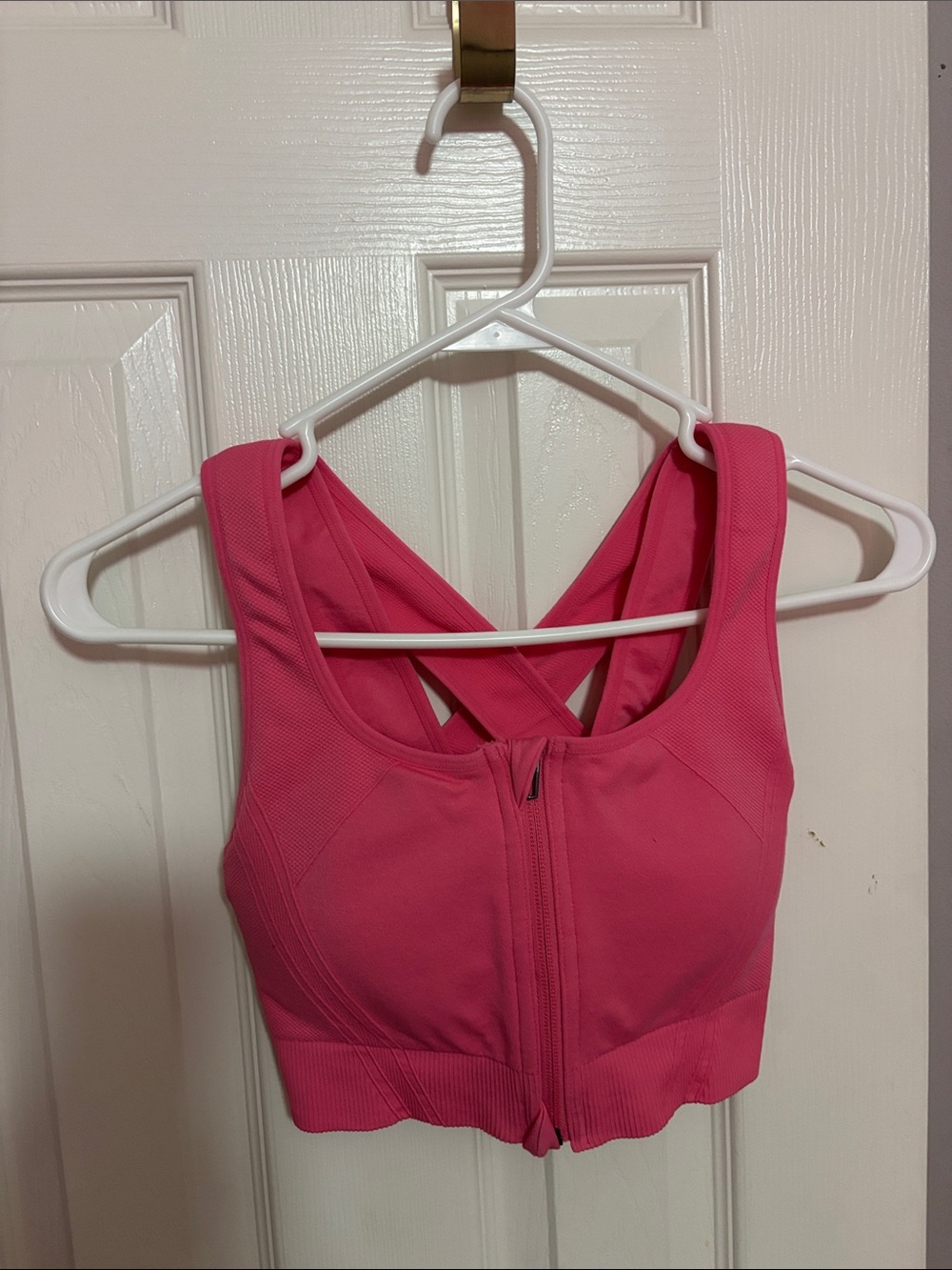 Avia Pink Front-Zip Cross-Back Sports Bodysuit